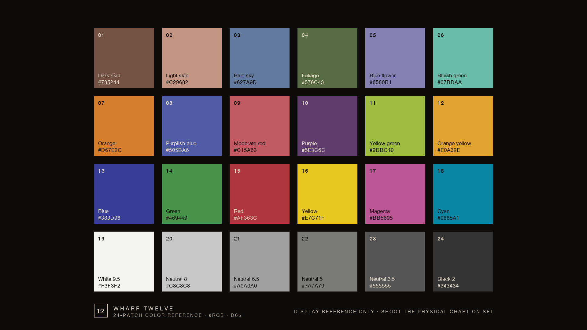 Twenty-four patch color reference with sRGB values
