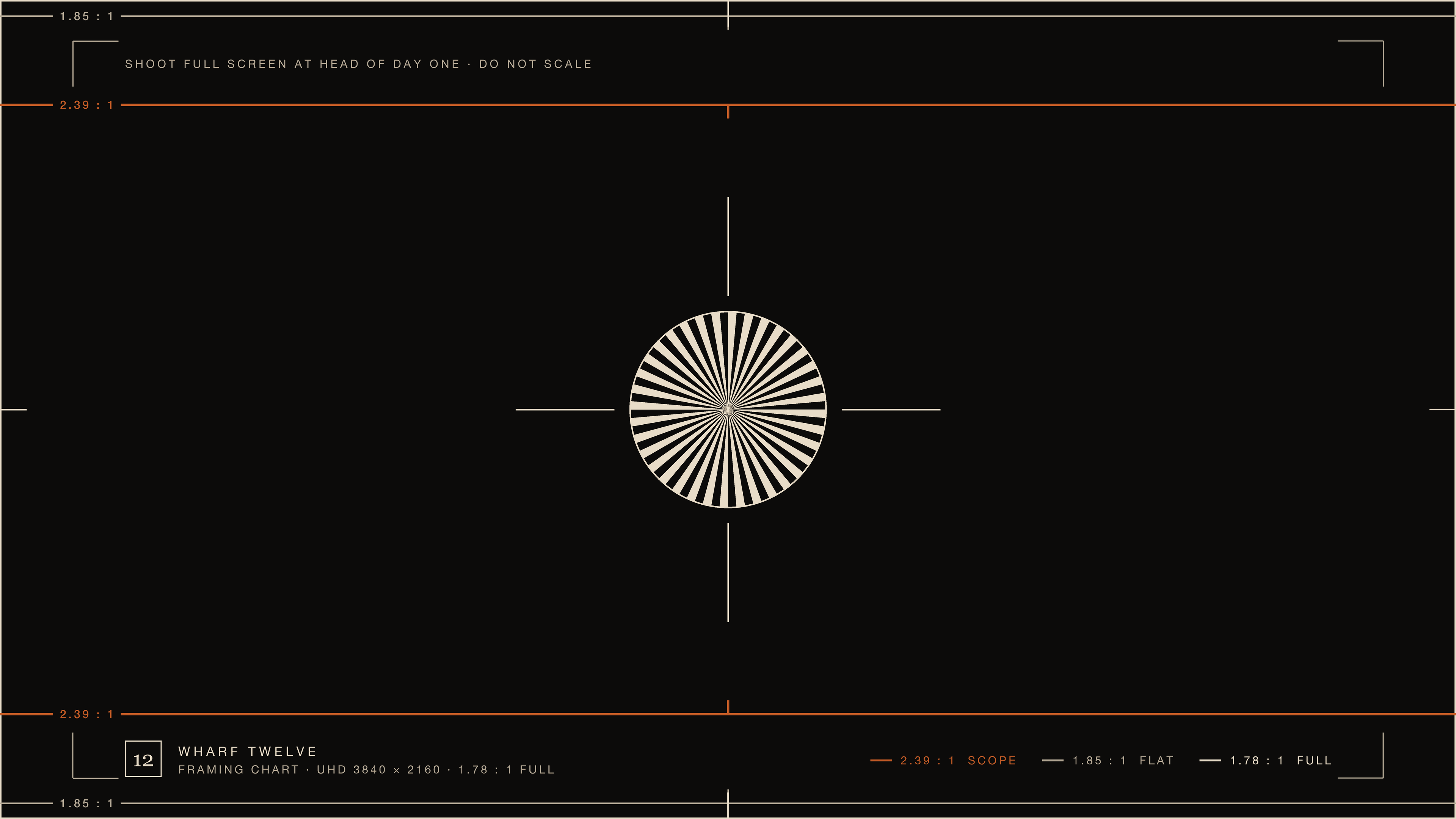 Wharf Twelve UHD framing chart with 2.39, 1.85, and 1.78 frame lines